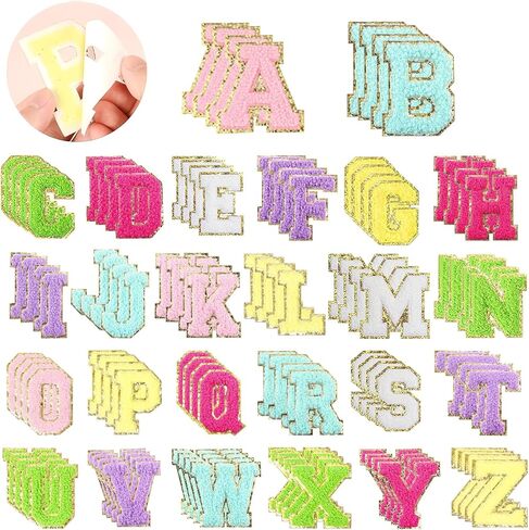 52 Pcs Self-Adhesive Chenille Letters Patches, A-Z Alphabet Applique Patches Iron on Letters Embroidered Letter Stickers for Clothing, Makeup Hats, Bags, Backpacks, laptops (Multicolor) in Kuwait