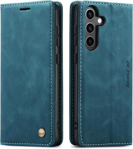 QLTYPRI Case for Samsung Galaxy S25, Vintage PU Leather Wallet Case Card Slot Kickstand Magnetic Closure Shockproof Flip Folio Case Cover for Samsung Galaxy S25 - Black in Saudi Arabia