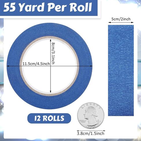 Fainne Blue Painters Tape Bulk Multi Pack Safe Paint Paper Masking Tape for Wall Painting Decoration Supplies(2 Inch X 55 Yards,12 Rolls) in Saudi Arabia