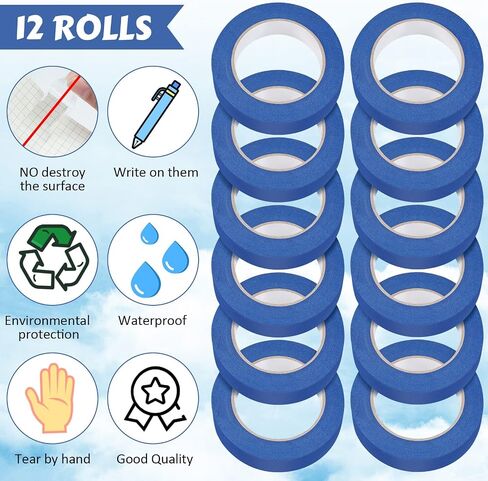 Fainne Blue Painters Tape Multi Pack Multi Pack Safe Paint Paper Scking For Wall Paint Decoration Supplies (2 Inch × 55 ياردة ، 12 لفائف) in Saudi Arabia