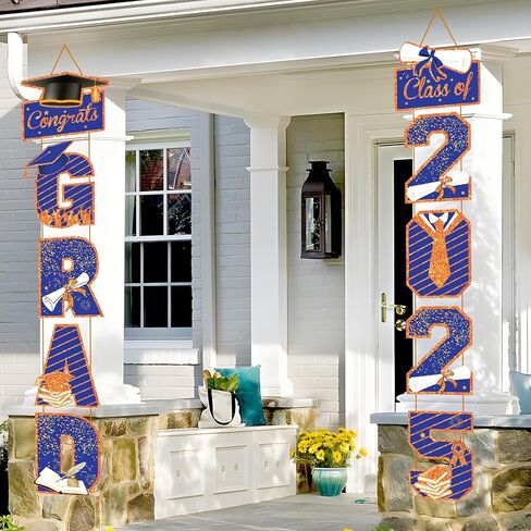 Graduation Door Banner Decorations Blue Orange Class of 2025 Congrats Grad Party Porch Sign Banners with LED Grad 2025 Door Banner Congratulation Party Hanging Sign for School Graduation Party Decor in Saudi Arabia