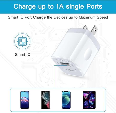 USB Charger Block,5V 1A Power Adapter Fast Charging Cube Box Single Port Android Phone USB Plug Adapter for Wall Outlet for iPhone 16 Pro Max/16 Plus/16/15/14/13,Samsung Galaxy S25 Ultra/S24/S23/S22 in Kuwait