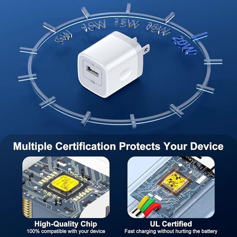 USB Charger Block,5V 1A Power Adapter Fast Charging Cube Box Single Port Android Phone USB Plug Adapter for Wall Outlet for iPhone 16 Pro Max/16 Plus/16/15/14/13,Samsung Galaxy S25 Ultra/S24/S23/S22 in Kuwait