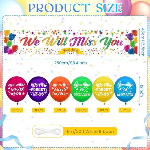 وداعًا ، ستزخم الزخارف الحزبية ، سنفتقدك حظًا سعيدًا لافتة بانر وبالونات 18pcs للتخرج من زميل العمل في وقت التخرج مغادرة لوازم الحفلات وداعًا in Kuwait
