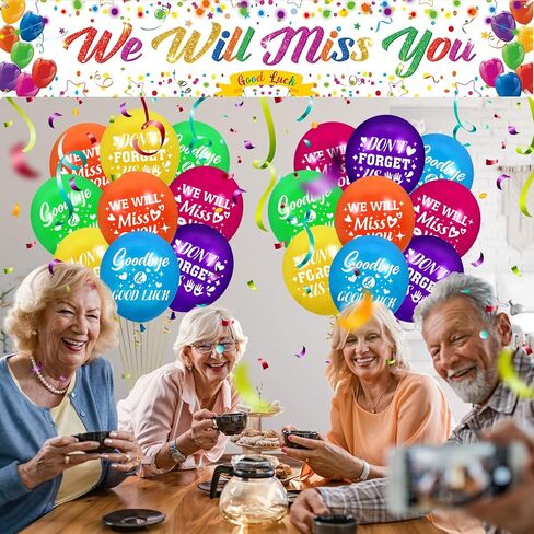 وداعًا ، ستزخم الزخارف الحزبية ، سنفتقدك حظًا سعيدًا لافتة بانر وبالونات 18pcs للتخرج من زميل العمل في وقت التخرج مغادرة لوازم الحفلات وداعًا in Kuwait