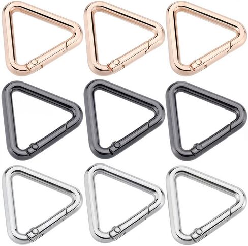 Sunnyclue 1 Box 12PCS Triangle Key Key Rings Gold Pres Ring Clips Metal Trigger Snap Hook Carabiner Buckle Clasps Gate Bate Rings Bring in Saudi Arabia