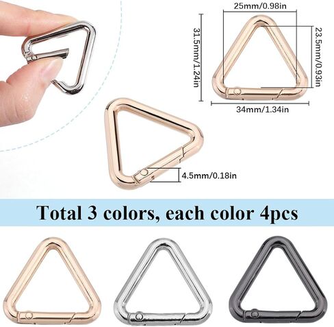 Sunnyclue 1 Box 12PCS Triangle Key Key Rings Gold Pres Ring Clips Metal Trigger Snap Hook Carabiner Buckle Clasps Gate Bate Rings Bring in Saudi Arabia