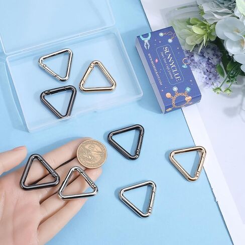 Sunnyclue 1 Box 12PCS Triangle Key Key Rings Gold Pres Ring Clips Metal Trigger Snap Hook Carabiner Buckle Clasps Gate Bate Rings Bring in Saudi Arabia