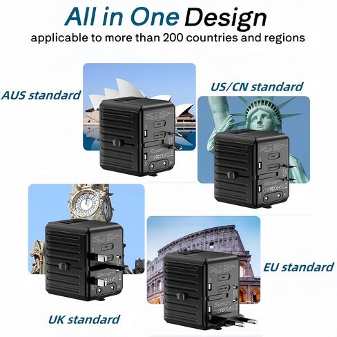 Universal Travel Adapter, Power Adapter Travel Charger w/QC 3.0 USB Port and PD 30W Fast Charger, International Plug Adapter, Outlet Converter Worldwide US to Europe EU AU UK US in Saudi Arabia