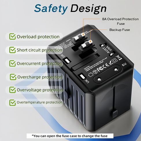 Universal Travel Adapter, Power Adapter Travel Charger w/QC 3.0 USB Port and PD 30W Fast Charger, International Plug Adapter, Outlet Converter Worldwide US to Europe EU AU UK US in Saudi Arabia