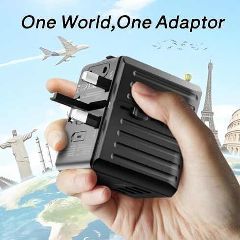 Universal Travel Adapter, Power Adapter Travel Charger w/QC 3.0 USB Port and PD 30W Fast Charger, International Plug Adapter, Outlet Converter Worldwide US to Europe EU AU UK US in Saudi Arabia