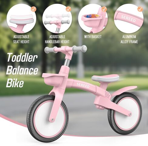 Sereed Toddler Balance Bike Bike 2 Year ، 12 Ingable Kids Bike Toy مع سلة ، هدية عيد ميلاد لـ Age 2 3 4 5 Boys Girls ، Assembly Free Tools ، No Pedal (Pink) in Kuwait