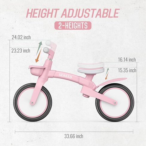 Sereed Toddler Balance Bike Bike 2 Year ، 12 Ingable Kids Bike Toy مع سلة ، هدية عيد ميلاد لـ Age 2 3 4 5 Boys Girls ، Assembly Free Tools ، No Pedal (Pink) in Kuwait