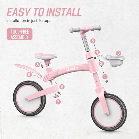 Sereed Toddler Balance Bike Bike 2 Year ، 12 Ingable Kids Bike Toy مع سلة ، هدية عيد ميلاد لـ Age 2 3 4 5 Boys Girls ، Assembly Free Tools ، No Pedal (Pink) in Kuwait
