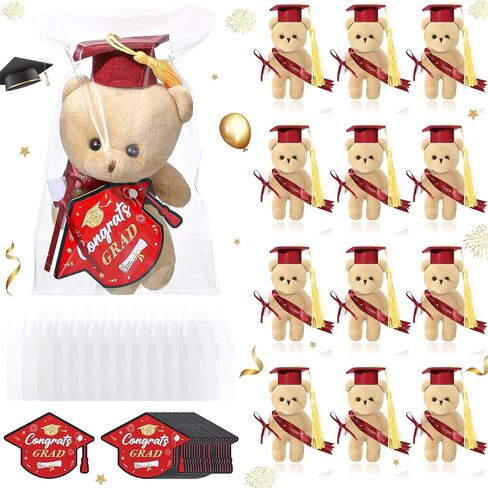 16 Sets Mini Graduation Bear Plush with Gift Bag Graduation Card Set Hangable Graduation Bear Stuffed Animals Congrats Grad Bears for DIY Graduation Gift Graduation Party Favors(Black) in Saudi Arabia