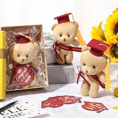 16 Sets Mini Graduation Bear Plush with Gift Bag Graduation Card Set Hangable Graduation Bear Stuffed Animals Congrats Grad Bears for DIY Graduation Gift Graduation Party Favors(Black) in Saudi Arabia