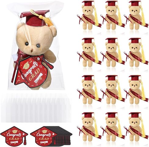 16 Sets Mini Graduation Bear Plush with Gift Bag Graduation Card Set Hangable Graduation Bear Stuffed Animals Congrats Grad Bears for DIY Graduation Gift Graduation Party Favors(Black) in Saudi Arabia
