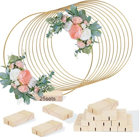 25PCS 12 Inch Metal Floral Hoop Centerpiece with Stand, Silver Macrame Rings Wedding Centerpiece Table Decorations with 25PCS Stand, DIY Dried Flower Wreath for Party Table Decor Dream Catcher in Saudi Arabia