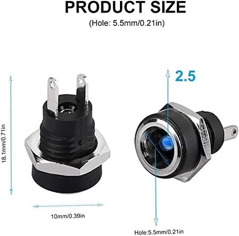 5.5x2.1mm 2 Pins DC Power Jack Female Panel Mounting Connector Socket 20 Pieces in Kuwait