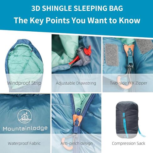 3-4 Seasons Cyan Two-Layer Shingle Sleeping Bag with Inner Pocket for Adult,Perfect for Backpacking,Traveling and Hiking,Including Free Compression Stuff Sack in Kuwait