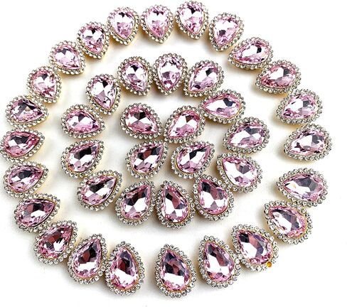 Heyiwell 40 PC Pink Sew On Rhinestone Tear Drop Flatback Gold Claw Setting Sewing Rhinestone for Clothes,Shoes,DIY Crafts 10 X 14 mm in Saudi Arabia
