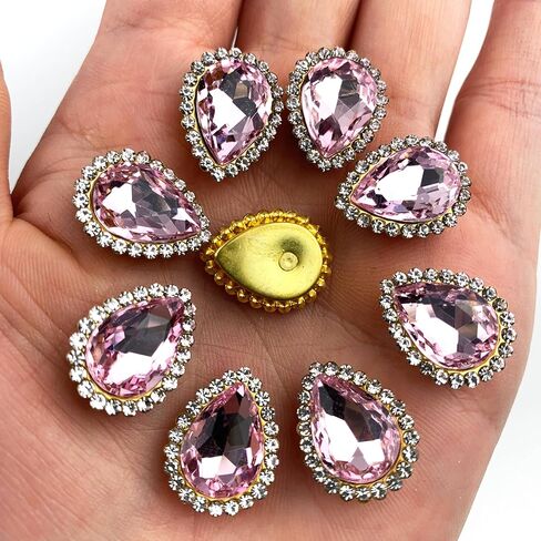 Heyiwell 40 PC Pink Sew On Rhinestone Tear Drop Flatback Gold Claw Setting Sewing Rhinestone for Clothes,Shoes,DIY Crafts 10 X 14 mm in Saudi Arabia