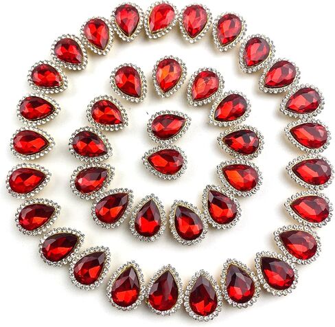 Heyiwell 40 PC Pink Sew On Rhinestone Tear Drop Flatback Gold Claw Setting Sewing Rhinestone for Clothes,Shoes,DIY Crafts 10 X 14 mm in Saudi Arabia