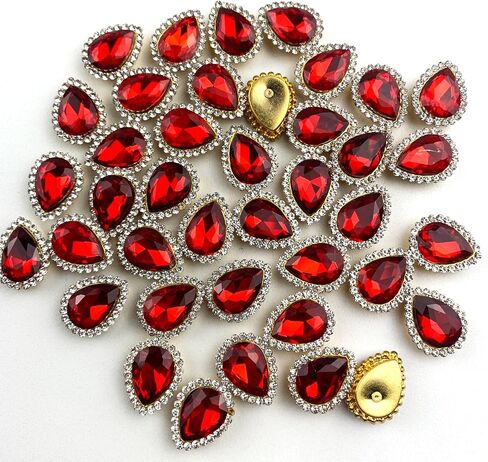 Heyiwell 40 PC Pink Sew On Rhinestone Tear Drop Flatback Gold Claw Setting Sewing Rhinestone for Clothes,Shoes,DIY Crafts 10 X 14 mm in Saudi Arabia