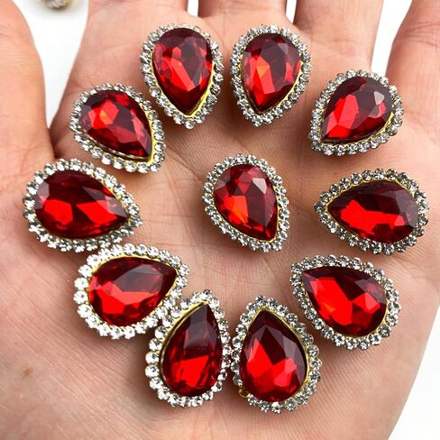 Heyiwell 40 PC Pink Sew On Rhinestone Tear Drop Flatback Gold Claw Setting Sewing Rhinestone for Clothes,Shoes,DIY Crafts 10 X 14 mm in Saudi Arabia