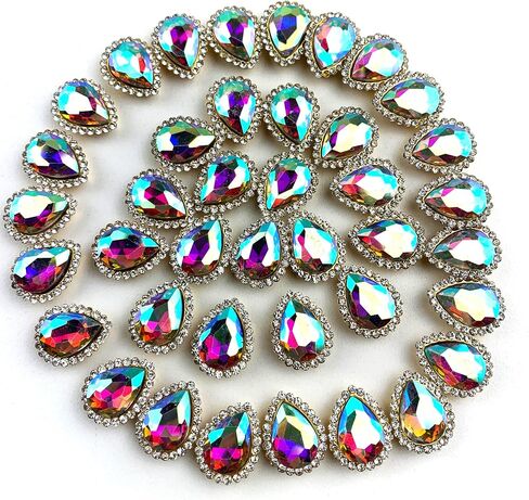 Heyiwell 40 PC Pink Sew On Rhinestone Tear Drop Flatback Gold Claw Setting Sewing Rhinestone for Clothes,Shoes,DIY Crafts 10 X 14 mm in Saudi Arabia
