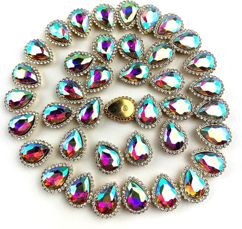 Heyiwell 40 PC Pink Sew On Rhinestone Tear Drop Flatback Gold Claw Setting Sewing Rhinestone for Clothes,Shoes,DIY Crafts 10 X 14 mm in Saudi Arabia