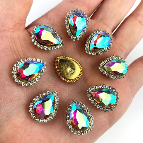 Heyiwell 40 PC Pink Sew On Rhinestone Tear Drop Flatback Gold Claw Setting Sewing Rhinestone for Clothes,Shoes,DIY Crafts 10 X 14 mm in Saudi Arabia