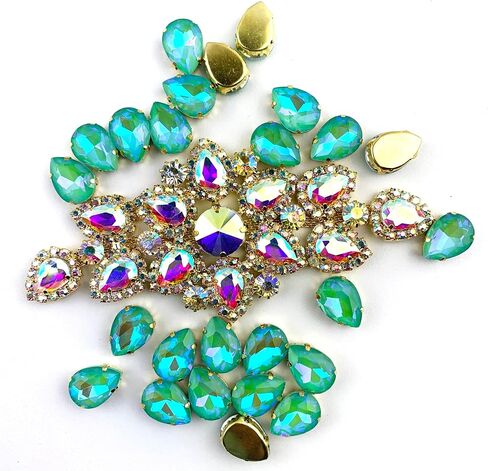 Heyiwell 40 PC Pink Sew On Rhinestone Tear Drop Flatback Gold Claw Setting Sewing Rhinestone for Clothes,Shoes,DIY Crafts 10 X 14 mm in Saudi Arabia