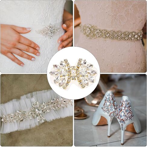 uxcell Crystal Rhinestone Applique with Beads, Butterfly Handmade Sewing Hot Fix Applique for Bridal Wedding Dress Belt Shoes Decoration in Saudi Arabia
