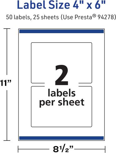 Avery TrueBlock Matte White Rectangle Labels with Sure Feed, 4" x 6", 50 Matte White Labels, Print-to-The-Edge, Laser/Inkjet Printable Labels, Great for Packaging and Product Labels in Saudi Arabia