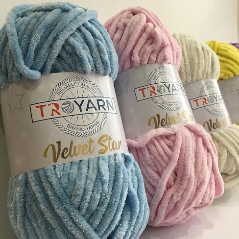 Troyarn Velvet Star (3- Skeins Pack) Glitter Glitter Chenille Baby Blanting Yarn amigurumi yarn for crocheting and knitting super bulky 3x100 gr (3x120 yds) (10447 - grass ، 3 skein) in Kuwait