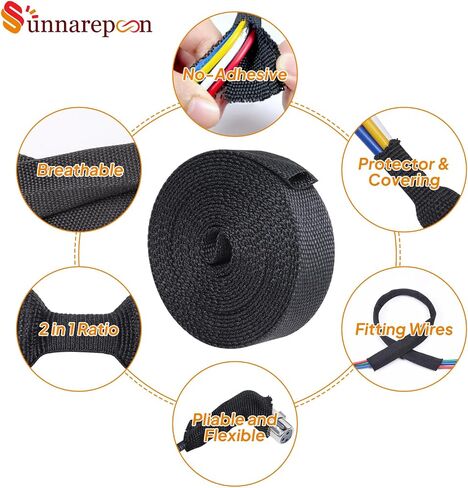 أنبوب قابل للانكماش من SUNNAREPOON لإدارة الكابلات، نسبة 2 في 1، بطانة غير لاصقة، نول سلكي يتقلص بالحرارة للسيارات لحماية تسخير الأسلاك (3/8 بوصة - 28 قدمًا) in Kuwait