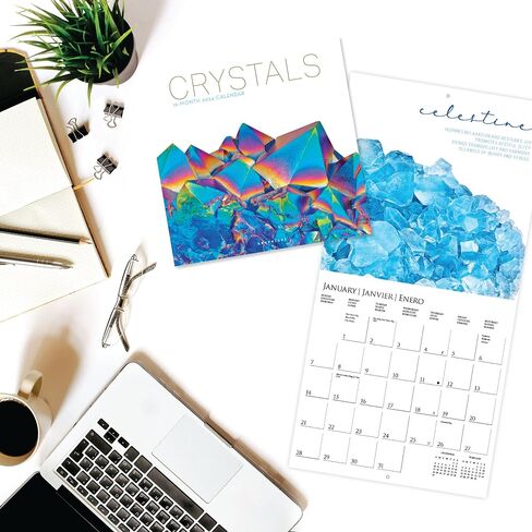 Graphique 2024 Crystals Wall Calendar | 12" x 12" | Thick Paper | Home & Office Organizer | Large Monthly Grid | 3 Languages & Marked Holidays | 4 Month Preview Page for 2025 in Saudi Arabia