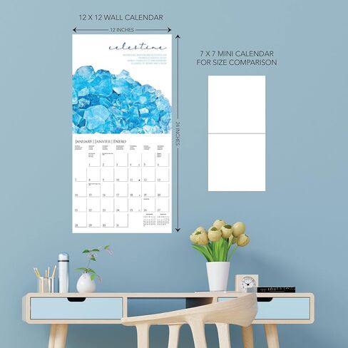 Graphique 2024 Crystals Wall Calendar | 12" x 12" | Thick Paper | Home & Office Organizer | Large Monthly Grid | 3 Languages & Marked Holidays | 4 Month Preview Page for 2025 in Saudi Arabia