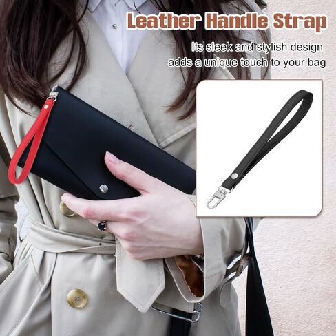 PATIKIL Leather Wristlet Strap, PU Leather Wristlet Keychain Strap Hand Wrist Lanyard Replacement for Women Wallet Clutch Purse Phone Car Key Handbags Accessory, Black in Saudi Arabia