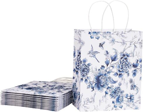 Loveinside Vintage Wildfloral Paper Gift Bag, Spring Flower Deisgn with Handles Grocery Shopping Bags Candy Goodie Bags for Birthday, Wedding, Spring, Mother's Day, 8" x 4" x 10", 12 Pcs in Saudi Arabia