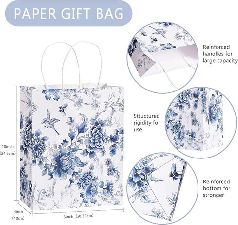 Loveinside Vintage Wildfloral Paper Gift Bag, Spring Flower Deisgn with Handles Grocery Shopping Bags Candy Goodie Bags for Birthday, Wedding, Spring, Mother's Day, 8" x 4" x 10", 12 Pcs in Saudi Arabia