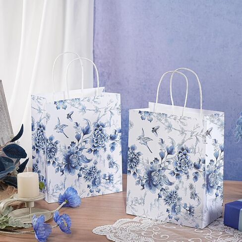 Loveinside Vintage Wildfloral Paper Gift Bag, Spring Flower Deisgn with Handles Grocery Shopping Bags Candy Goodie Bags for Birthday, Wedding, Spring, Mother's Day, 8" x 4" x 10", 12 Pcs in Saudi Arabia