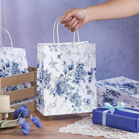 Loveinside Vintage Wildfloral Paper Gift Bag, Spring Flower Deisgn with Handles Grocery Shopping Bags Candy Goodie Bags for Birthday, Wedding, Spring, Mother's Day, 8" x 4" x 10", 12 Pcs in Saudi Arabia