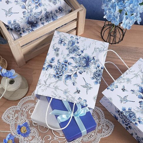 Loveinside Vintage Wildfloral Paper Gift Bag, Spring Flower Deisgn with Handles Grocery Shopping Bags Candy Goodie Bags for Birthday, Wedding, Spring, Mother's Day, 8" x 4" x 10", 12 Pcs in Saudi Arabia