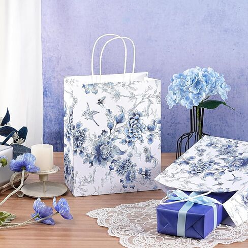 Loveinside Vintage Wildfloral Paper Gift Bag, Spring Flower Deisgn with Handles Grocery Shopping Bags Candy Goodie Bags for Birthday, Wedding, Spring, Mother's Day, 8" x 4" x 10", 12 Pcs in Saudi Arabia