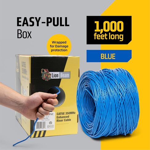 Cat5e Ethernet Cable 1000FT Pull-Box, 24AWG, CMP Plenum Insulated Solid Bare Copper Internet Cable 350 MHz, Provides High-Speed 1-5Gbps, UTP Bulk Ethernet Cable with Smooth Fast Reel, White in Kuwait