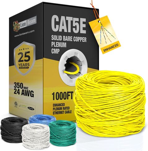 Cat5e Ethernet Cable 1000FT Pull-Box, 24AWG, CMP Plenum Insulated Solid Bare Copper Internet Cable 350 MHz, Provides High-Speed 1-5Gbps, UTP Bulk Ethernet Cable with Smooth Fast Reel, White in Saudi Arabia