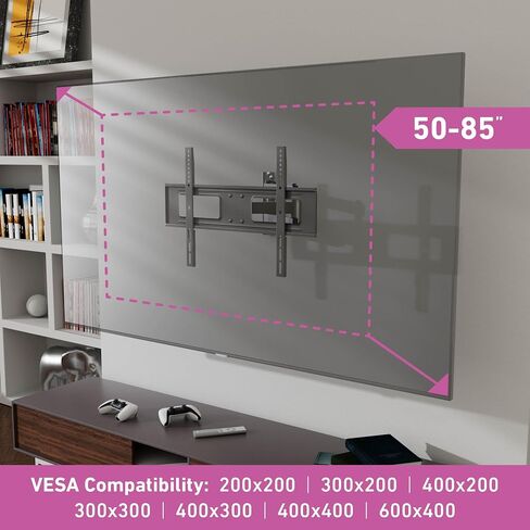 D-Line TV Wall Bracket for 50-85 Inch TVs, Ultra Low Profile TV Bracket with Spirit Level, Slim Flat to Wall TV Mount - VESA 200x200mm - 600x400mm, Holds up to 132lbs in Kuwait