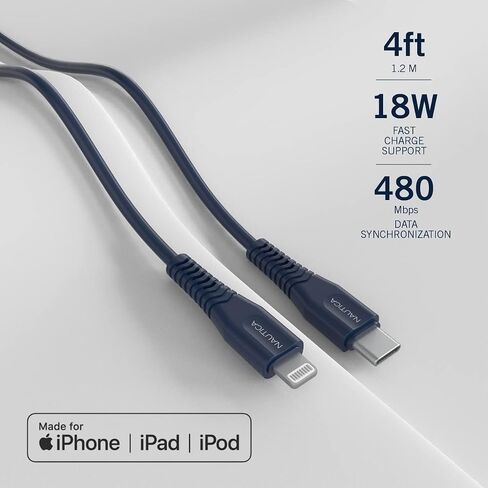Nautica USB C إلى كبل البرق ، النوع C إلى كبل البرق ، شاحن USB C ، تم التحقق من MFI ، شاحن سريع ، شحن سلك متوافق مع iPhone 13/12 PRO MAX/11/XS/XR ، iPad ، Airpod ، 4 أقدام. C100 (أحمر) in Saudi Arabia